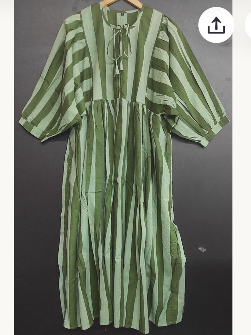 Handmade Olive Green Striped Cotton Dress